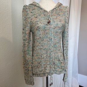 BCBGMaxAzria Speckled Knit full zip Cardigan with hood and pockets
